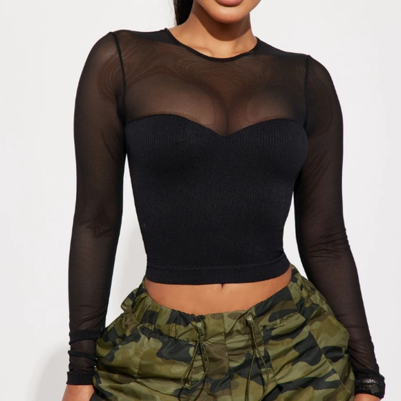 Fashion Nova Tops - Stretchy mesh sleeves top